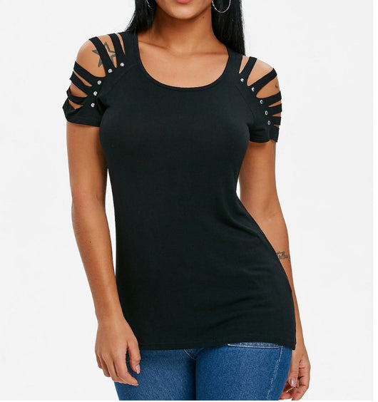 Blusa Casual Versátil con Hombros Descubiertos y Cuello Redondo - Image 9