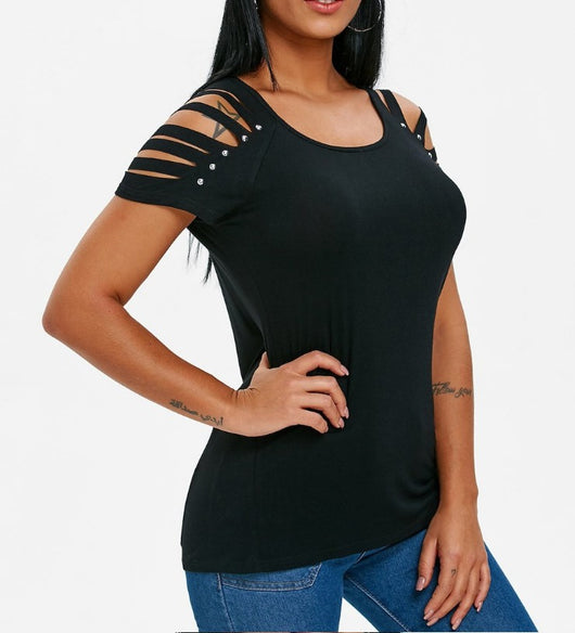 Blusa Casual Versátil con Hombros Descubiertos y Cuello Redondo - Image 3