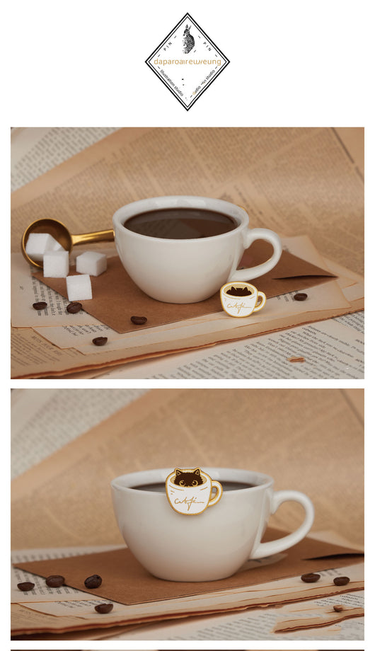 Broche Diseñador Gato Café - Insignia Creativa para Parejas y Reinas - Image 7