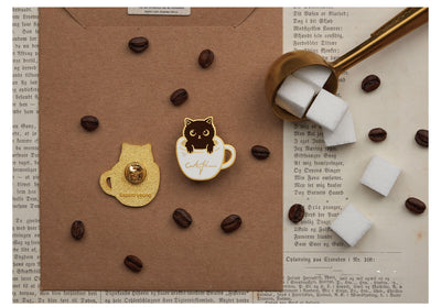 Broche Diseñador Gato Café - Insignia Creativa para Parejas y Reinas - Image 9