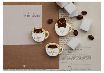 Broche Diseñador Gato Café - Insignia Creativa para Parejas y Reinas - Image 10