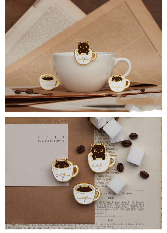 Broche Diseñador Gato Café - Insignia Creativa para Parejas y Reinas - Image 2