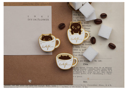 Broche Diseñador Gato Café - Insignia Creativa para Parejas y Reinas - Image 3