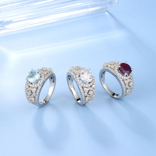Anillo de Cristal Natural con Gemas Auténticas