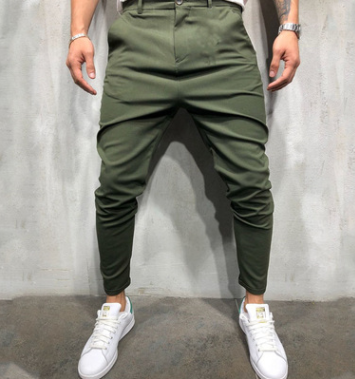 Pantalones Casuales Slim Fit en Tela Tejida Color Sólido para Hombre - Image 4