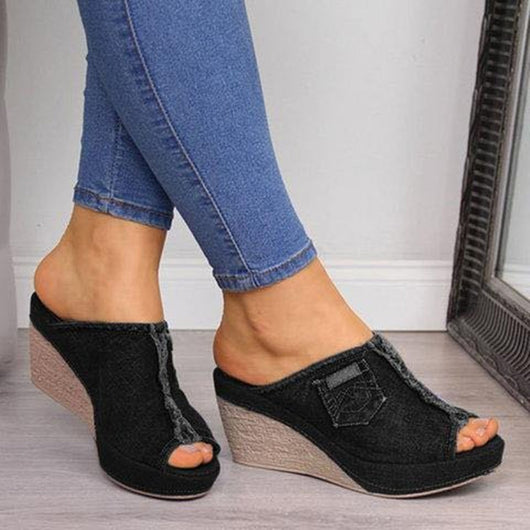 Sandalias Cuña Denim Boca de Pez con Plataforma para Mujer - Image 13