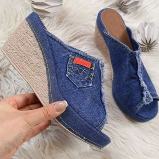 Sandalias Cuña Denim Boca de Pez con Plataforma para Mujer - Image 4
