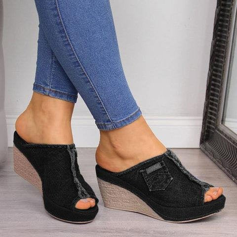 Sandalias Cuña Denim Boca de Pez con Plataforma para Mujer - Image 2