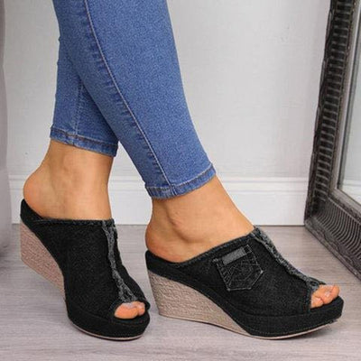 Sandalias Cuña Denim Boca de Pez con Plataforma para Mujer - Image 6