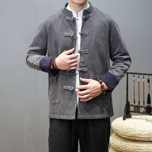 Traje Túnica Chino Hombre Pana Cuello Mao con Botones - Image 13