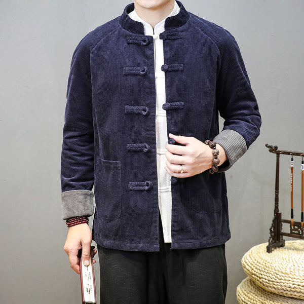Traje Túnica Chino Hombre Pana Cuello Mao con Botones
