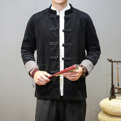 Traje Túnica Chino Hombre Pana Cuello Mao con Botones - Image 4