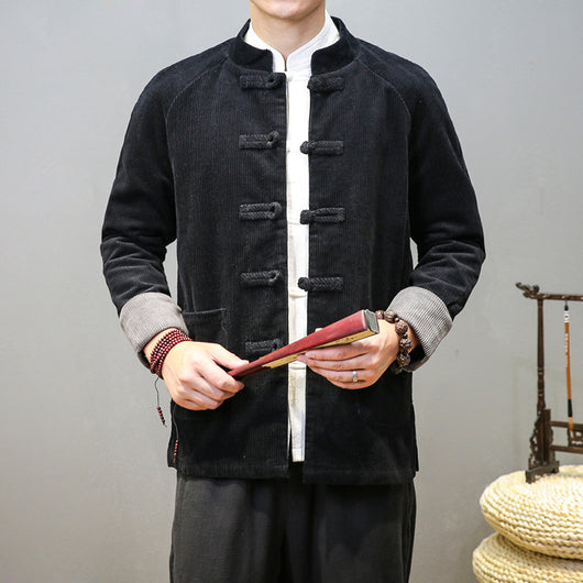 Traje Túnica Chino Hombre Pana Cuello Mao con Botones - Image 4