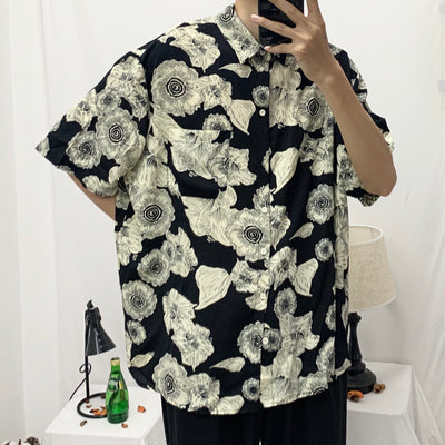 Camisa Floral Suelta Estilo Coreano Retro Hong Kong para Hombre y Pareja - Image 12