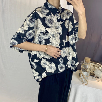 Camisa Floral Suelta Estilo Coreano Retro Hong Kong para Hombre y Pareja - Image 9