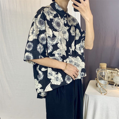 Camisa Floral Suelta Estilo Coreano Retro Hong Kong para Hombre y Pareja - Image 7