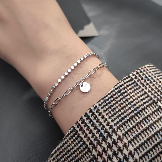Pulsera Doble Inicial Plata 925 Coreana - Joyería Elegante para Mujer - Image 2