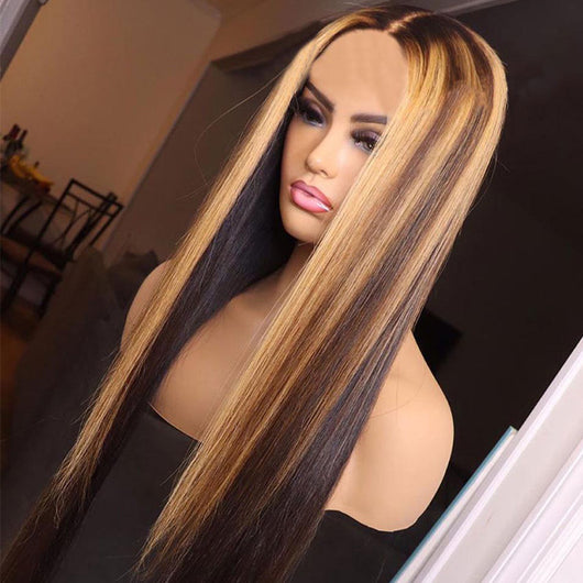 Peluca Larga Degradada Piano Color - Cabello Sintético Liso Marrón Destacado - Image 7