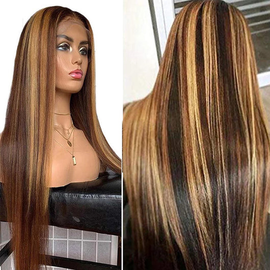 Peluca Larga Degradada Piano Color - Cabello Sintético Liso Marrón Destacado - Image 5