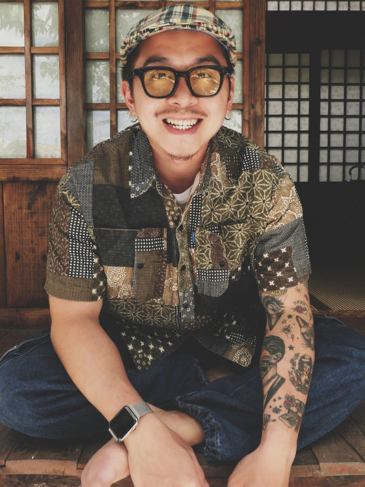 Camisa Japonesa de Algodón Verde Café - Diseño Floral Anacardo Unisex