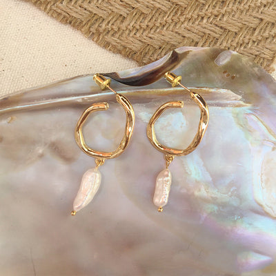 Aretes de Perla Geométrica Irregular Dorado Mate - Tendencia Moderna - Image 10
