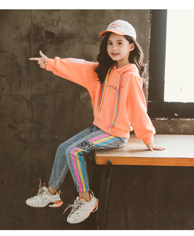 Conjunto Deportivo Niña Otoño Coreano - Sudadera con Capucha y Pantalón dos Piezas - Image 3