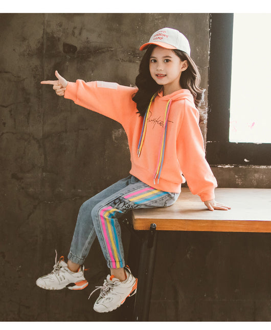 Conjunto Deportivo Niña Otoño Coreano - Sudadera con Capucha y Pantalón dos Piezas - Image 3