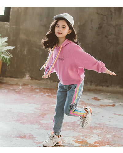 Conjunto Deportivo Niña Otoño Coreano - Sudadera con Capucha y Pantalón dos Piezas - Image 6