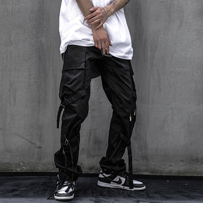 Pantalones Casuales con Doble Cinta Lateral para Hombre - Overol Negro Versátil - Image 7