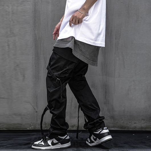 Pantalones Casuales con Doble Cinta Lateral para Hombre - Overol Negro Versátil - Image 8