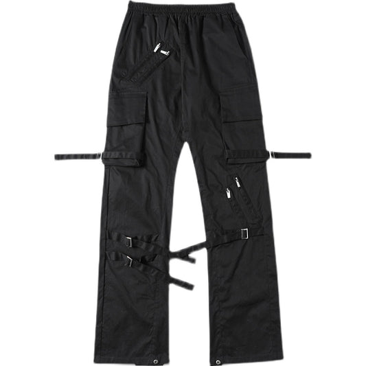 Pantalones Casuales con Doble Cinta Lateral para Hombre - Overol Negro Versátil - Image 2
