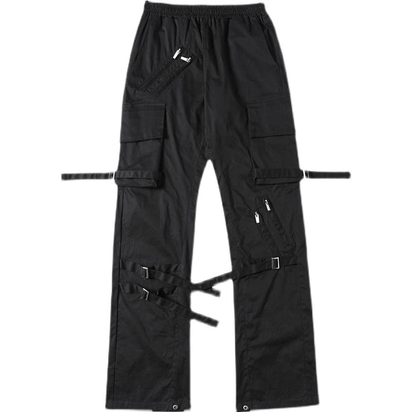 Pantalones Casuales con Doble Cinta Lateral para Hombre - Overol Negro Versátil