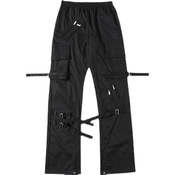 Pantalones Casuales con Doble Cinta Lateral para Hombre - Overol Negro Versátil