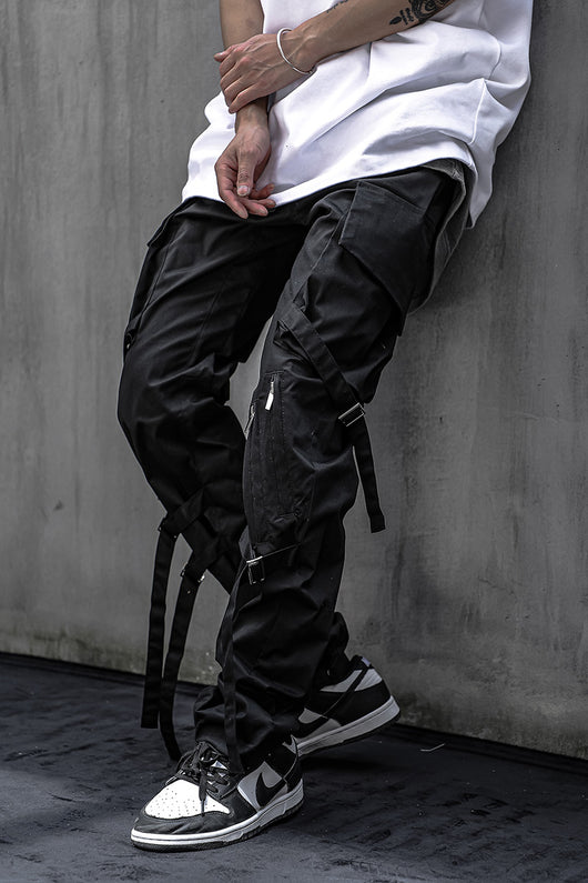 Pantalones Casuales con Doble Cinta Lateral para Hombre - Overol Negro Versátil - Image 5