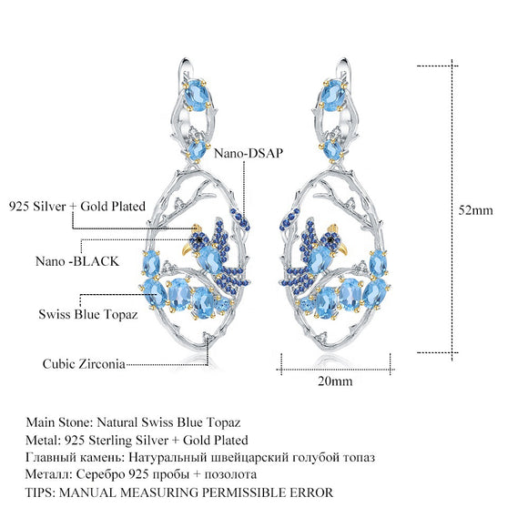Aretes de Topacio Azul Natural en Plata 925 Esterlina - Joyería Artesanal para Mujer