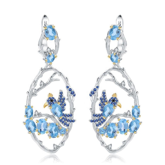 Aretes de Topacio Azul Natural en Plata 925 Esterlina - Joyería Artesanal para Mujer