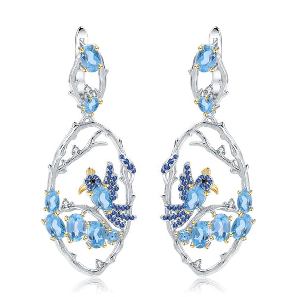 Aretes de Topacio Azul Natural en Plata 925 Esterlina - Joyería Artesanal para Mujer