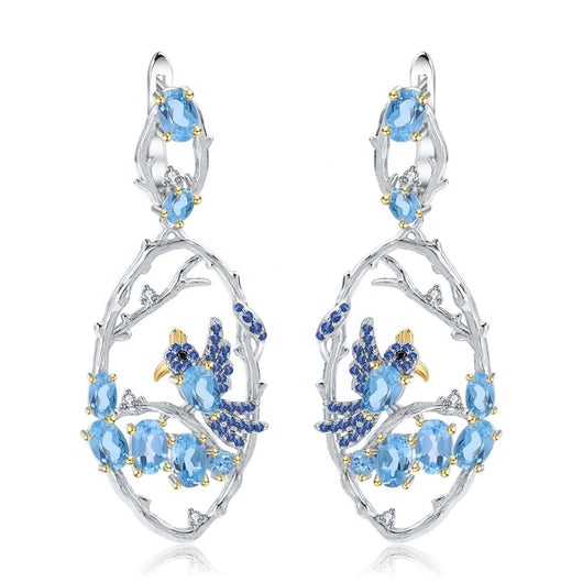 Aretes de Topacio Azul Natural en Plata 925 Esterlina - Joyería Artesanal para Mujer