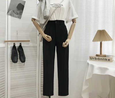 Pantalones Rectos Mujer Cintura Alta Estilo Coreano Primavera Verano Negro Ajustado Elegante - Image 3