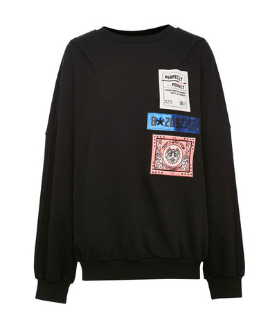 Sudadera Suelta con Cuello Redondo y Estampado de Parches para Mujer - Image 7