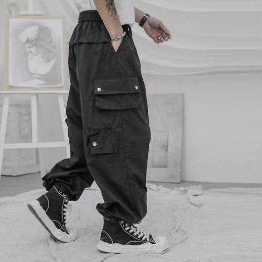 Pantalones Deportivos Overol Hombre Corte Recto Suelto Negro Estilo Casual Americano - Image 11