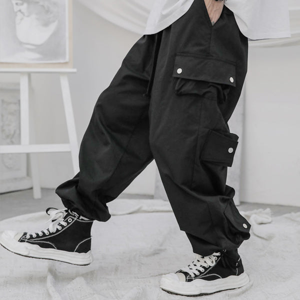 Pantalones Deportivos Overol Hombre Corte Recto Suelto Negro Estilo Casual Americano