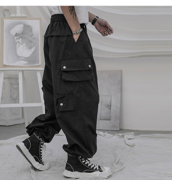 Pantalones Deportivos Overol Hombre Corte Recto Suelto Negro Estilo Casual Americano