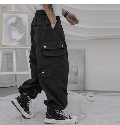 Pantalones Deportivos Overol Hombre Corte Recto Suelto Negro Estilo Casual Americano