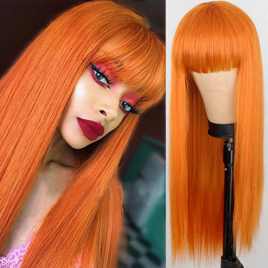 Peluca Larga Naranja Cabello Liso Sintético Premium - Image 4