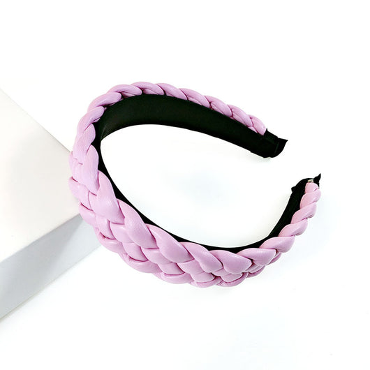 Diadema Trenzada de Cuero PU Colores Pastel - Accesorio Prensado para Cabello - Image 6