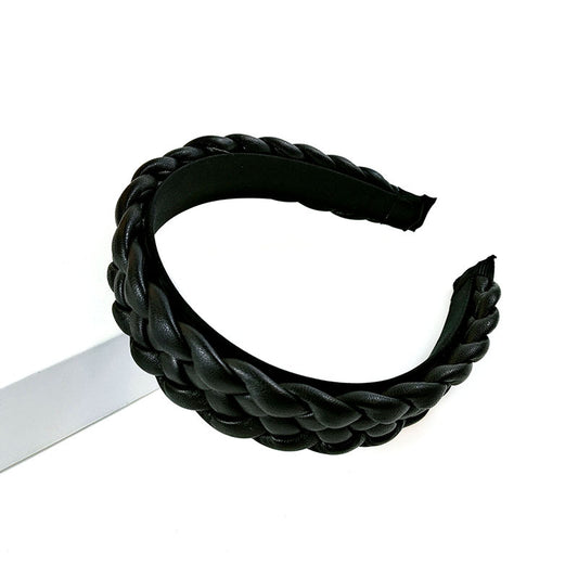 Diadema Trenzada de Cuero PU Colores Pastel - Accesorio Prensado para Cabello