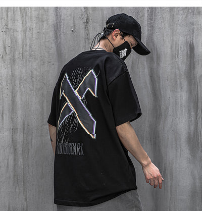Camiseta Reflectante Estampada Manga Corta Hombre Cuello Redondo Hip-Hop - Image 2