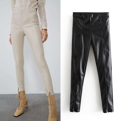 Pantalones de Cuero PU Ajustados Lisos para Mujer - Estilo Casual Europeo - Image 5