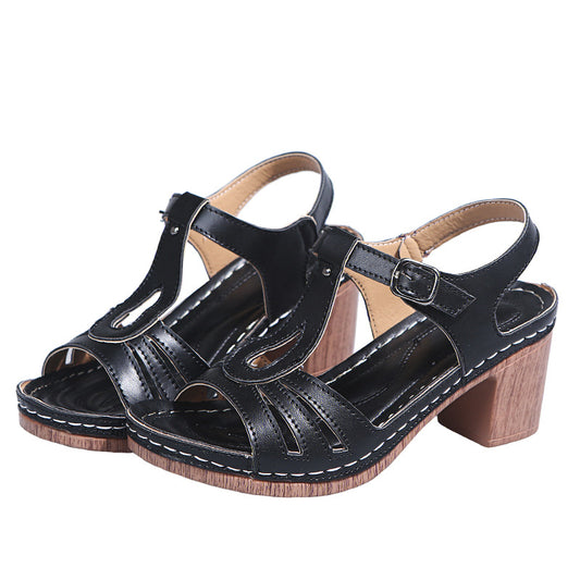 Sandalias de Tacón Grueso con Hebilla - Estilo Verano para Mujer